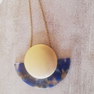 Chic Gold and Blue Half-Moon Necklace